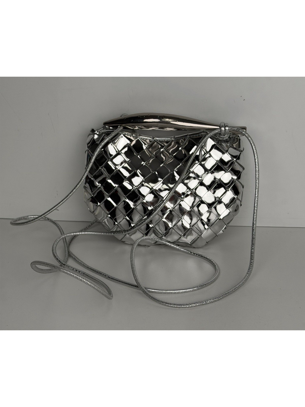 Bottega Veneta Mini Sardine Bag Silver Mirror Laminated Nappa Intrecciato B1